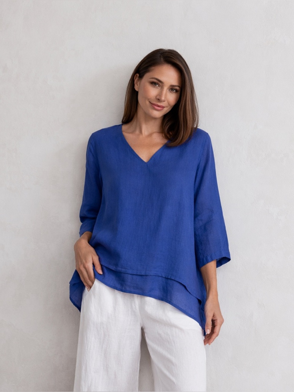 La Fixsun Linen Blouse Shark Bite Hem Lagenlook Tunic Top